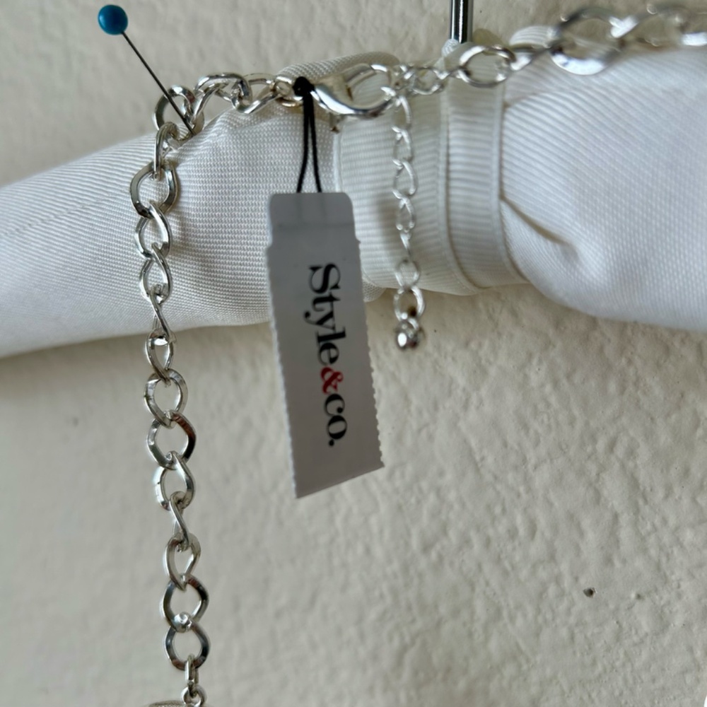 Faux Stone Neckace Cream Blue Green Silver Collar Lobster Clasp Style & Co NWT - Picture 3 of 10